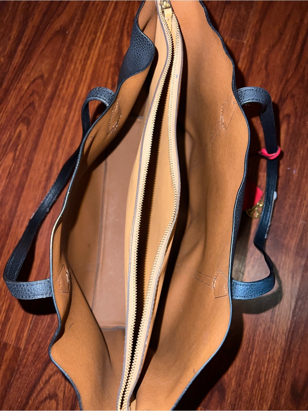 Tory Burch Black Leather Tote with Red Hanging Accent - Picture 7 of 10